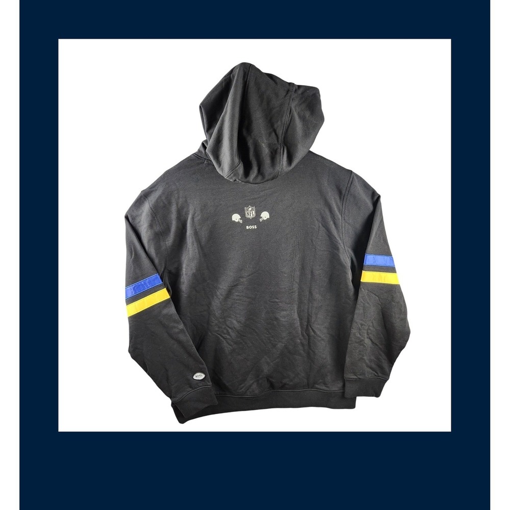 BOSS x NFL Los Angeles Rams Hoodie Black Pullover Logo Men's Size M - NWT - Picture 4 of 15